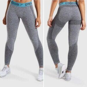 Gymshark Flex Leggings Size Small GLLG015 Marl Teal Heathered Gray Logo Band
